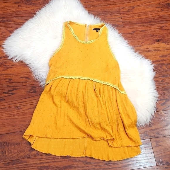 Anthropologie Staccato Marigold Swiss Dot Lace Trim Rayon Racer Tanktop - Picture 1 of 5